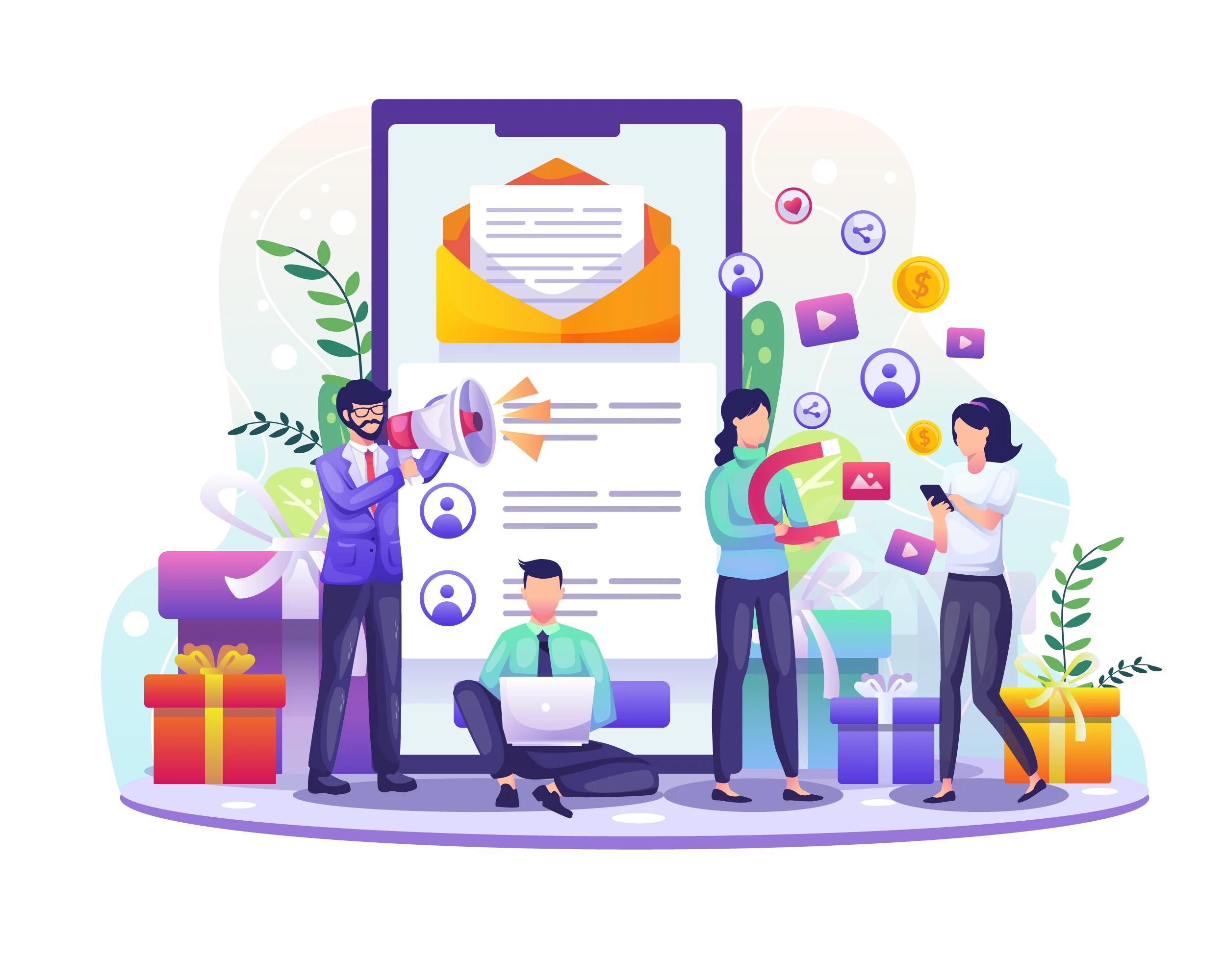 Equipe marketing travaillant ensemble avec enthousiasme