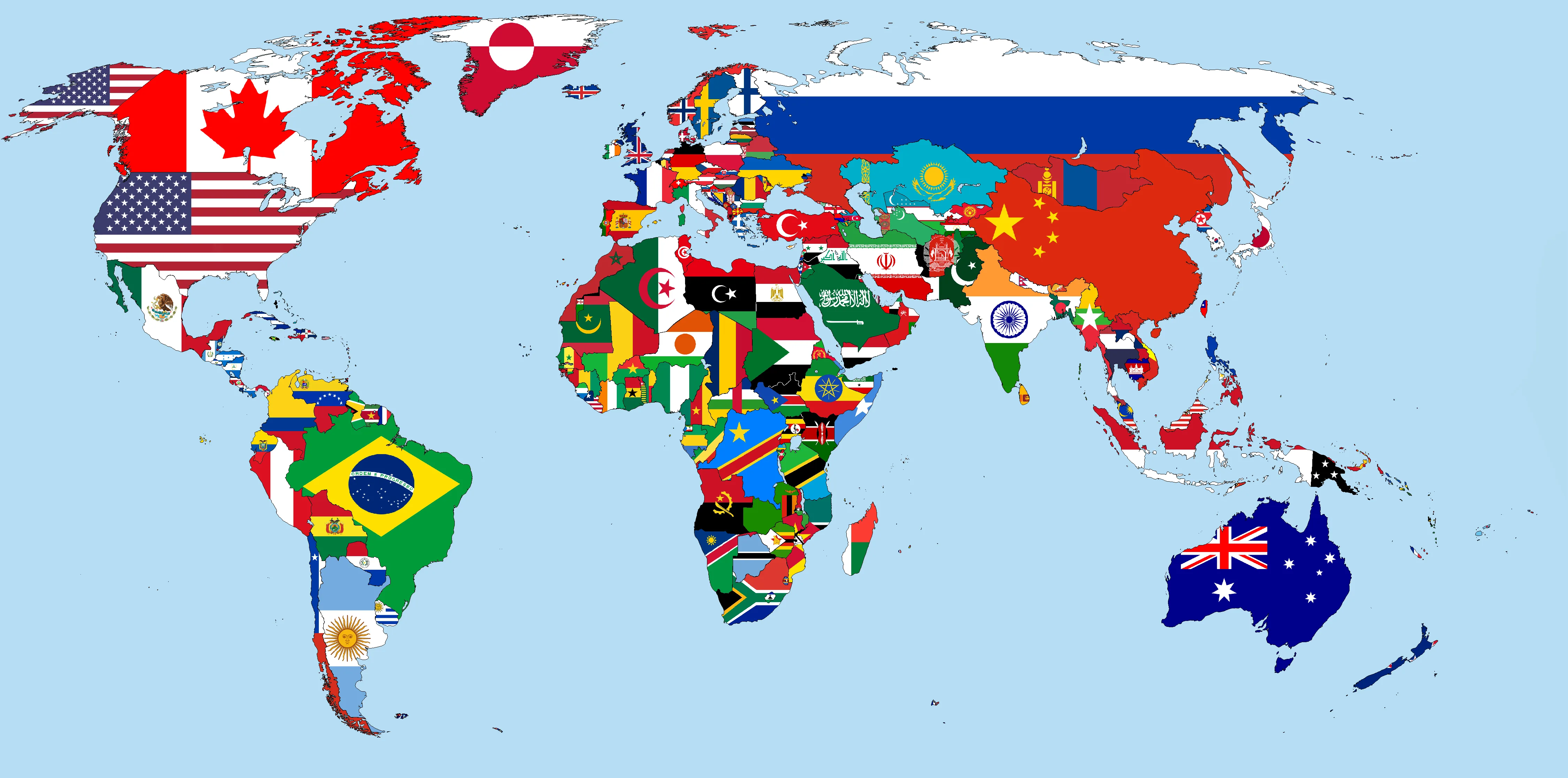 Carte du monde avec drapeaux nationaux des pays couverts